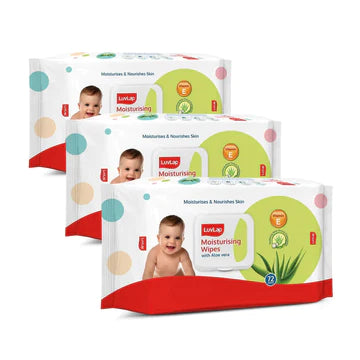LuvLap Baby Wet Wipes with Aloe Vera, Fragrance Free, pH Balanced,, 72 Wipes / Pack With Lid Pack, 3 packs,