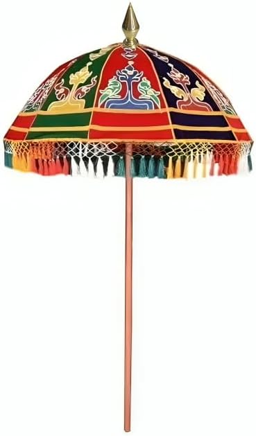 7 Feet Indian Temple Umbrella – Decorative Parasol for Religious Ceremonies & Festivals – Handmade Multicolor Canopy with Brass Top – Ideal for Pooja, Mandir, Weddings