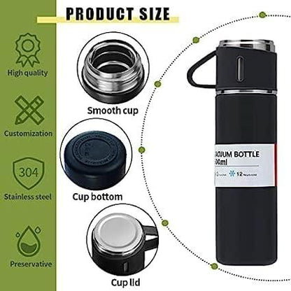 Stainless Steel Vacuum Flask with 2 Cups, 500 ml