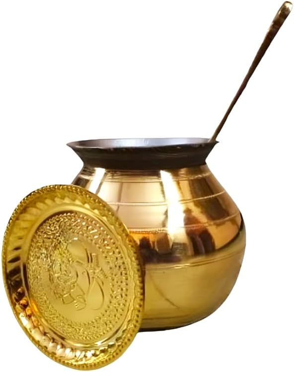 Digitouch Shopee Brass Pongal Pot Set, Cookware with Lid & Ladle, 2.5L, 750 gms, Pongal Panai Set