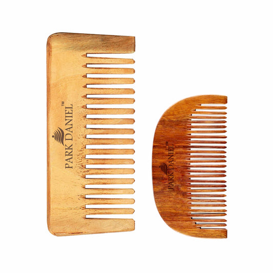 Handmade Medium Detangler Neem Wooden Comb(5.5 inches) & Handcrafted Wooden Beard Comb(4 inches) Pack of 2 pcs.