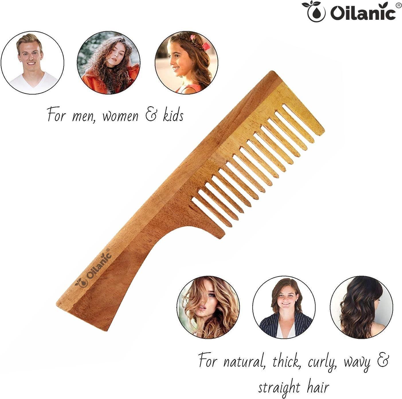 Handmade Neem Wooden Comb(7.5 inches)- For Antidandruff & Hair growth Men & Women pack of 2 Pcs
