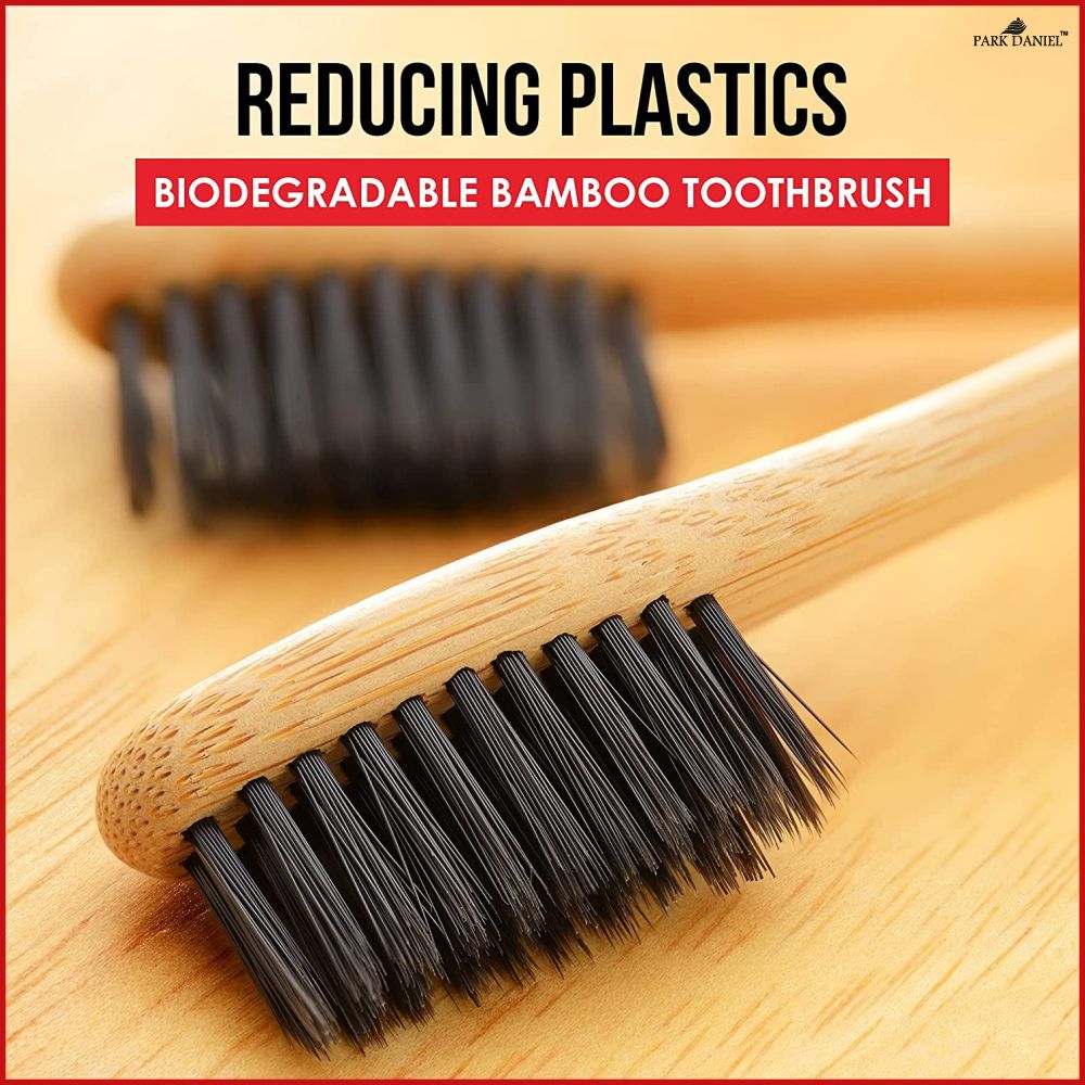 Natural Bamboo Wooden ECO Friendly Charcoal Toothbrush with Soft Medium Bristles (2 Toothbrushes)