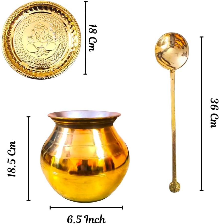 Digitouch Shopee Brass Pongal Pot Set, Cookware with Lid & Ladle, 2.5L, 750 gms, Pongal Panai Set