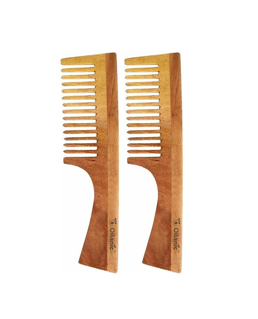 Handmade Neem Wooden Comb(7.5 inches)- For Antidandruff & Hair growth Men & Women pack of 2 Pcs