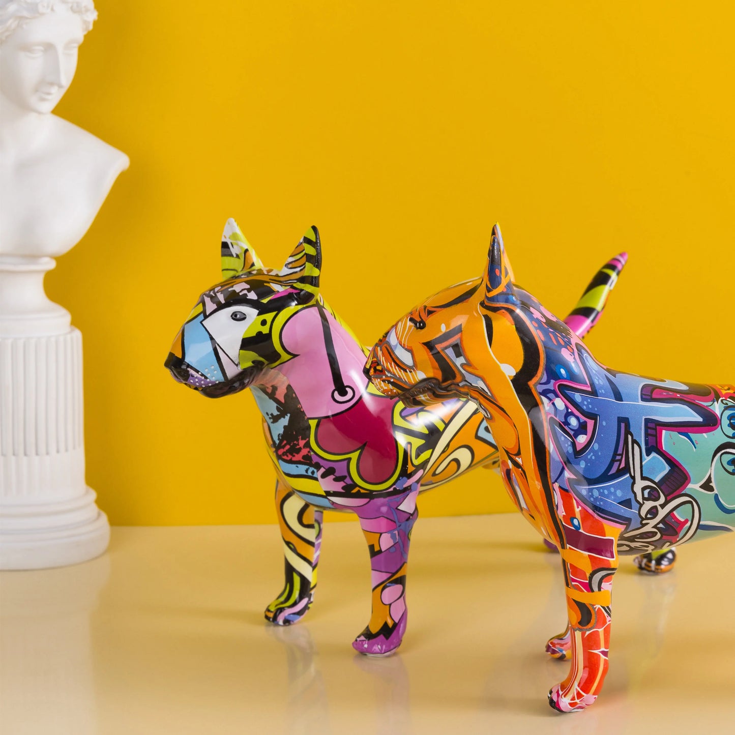 Creative Art Colorful Bull terrier Small English Resin Dog Crafts Home Decoration Color Modern Simple Office Desktop Craft
