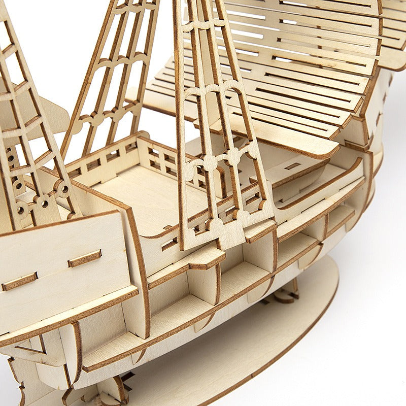3D Sailboat Wooden Puzzle Assembly Model Puzzle DIY Wooden Crafts 3D Puzzle Gifts Desktop Decoration, 1PC