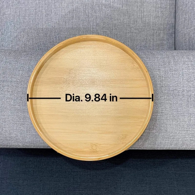 Wooden Sofa Armrest Tray – Foldable Circular Clip-On Snack & Breakfast Tray with Built-In Storage, Side Table for Couch & Home Use