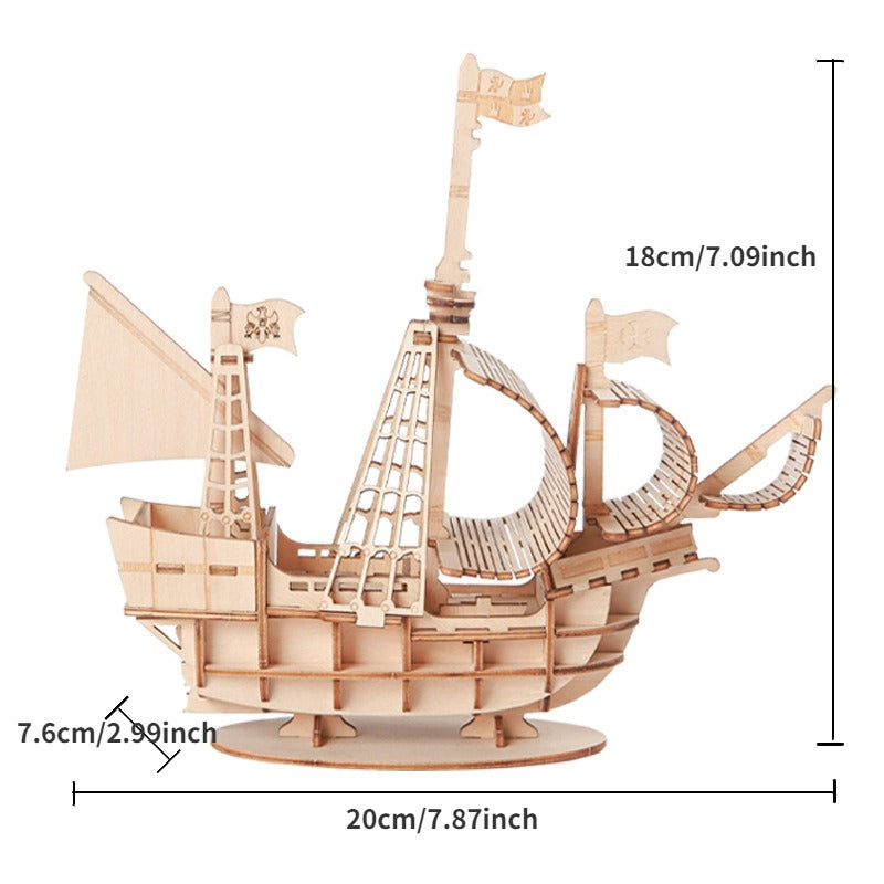 3D Sailboat Wooden Puzzle Assembly Model Puzzle DIY Wooden Crafts 3D Puzzle Gifts Desktop Decoration, 1PC