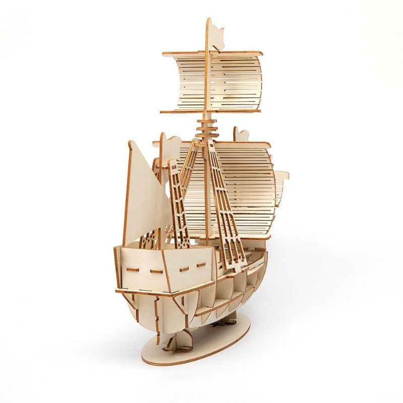3D Sailboat Wooden Puzzle Assembly Model Puzzle DIY Wooden Crafts 3D Puzzle Gifts Desktop Decoration, 1PC