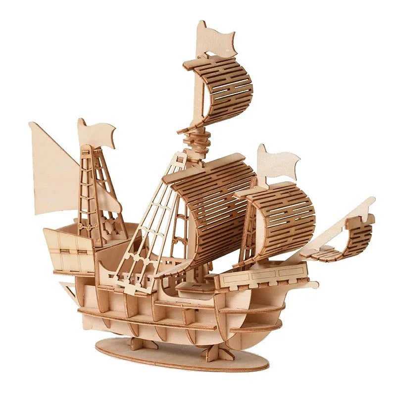 3D Sailboat Wooden Puzzle Assembly Model Puzzle DIY Wooden Crafts 3D Puzzle Gifts Desktop Decoration, 1PC