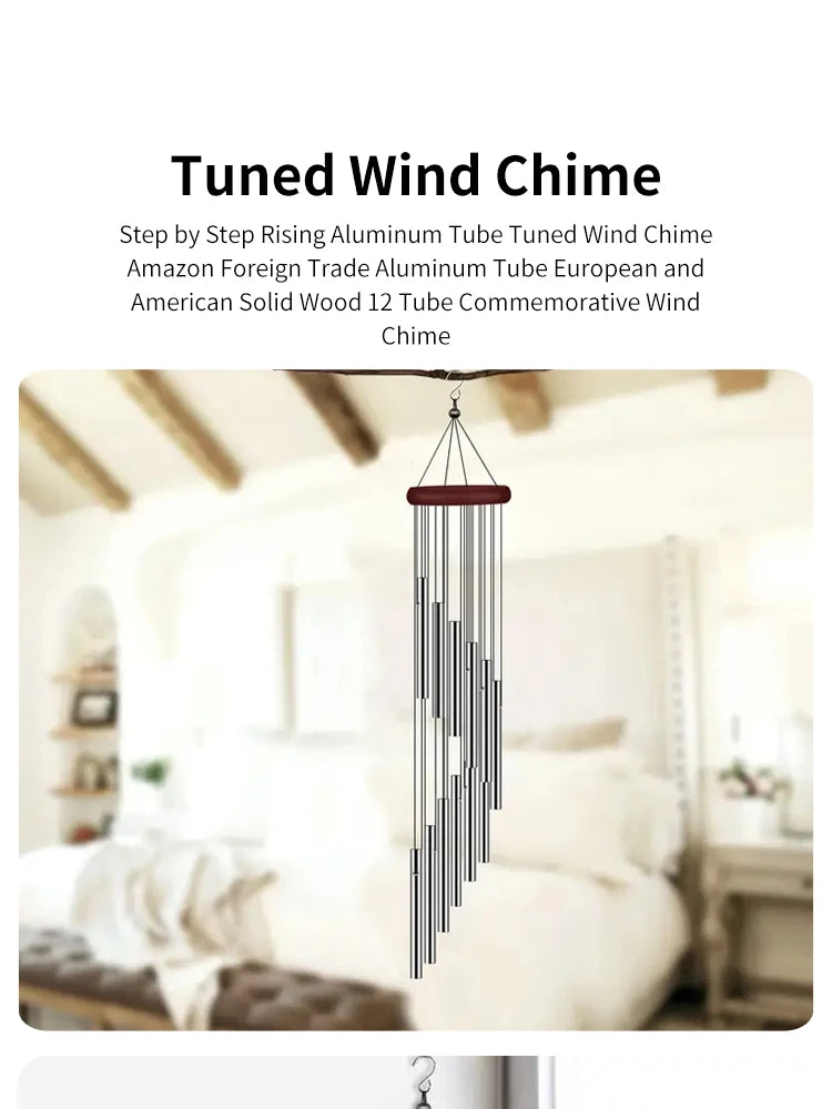 12 Metal Aluminium Tube Wind Chimes with Hooks, Outdoor Garden Decoration Home Wedding Party Memorial Decoration Favours