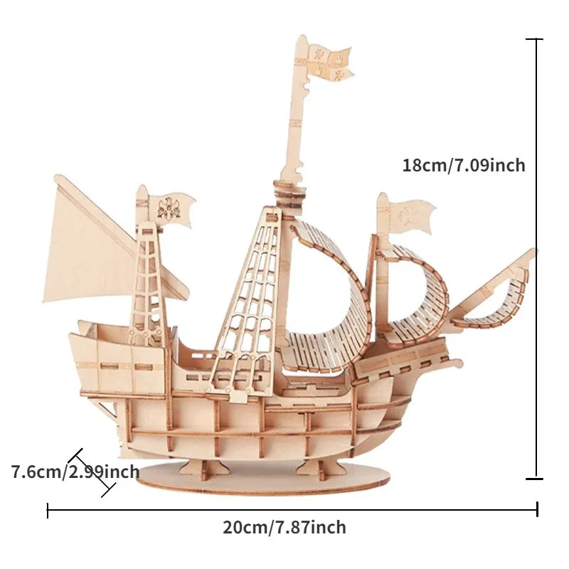 3D Sailboat Wooden Puzzle Assembly Model Puzzle DIY Wooden Crafts 3D Puzzle Gifts Desktop Decoration, 1PC