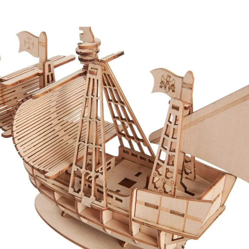 3D Sailboat Wooden Puzzle Assembly Model Puzzle DIY Wooden Crafts 3D Puzzle Gifts Desktop Decoration, 1PC