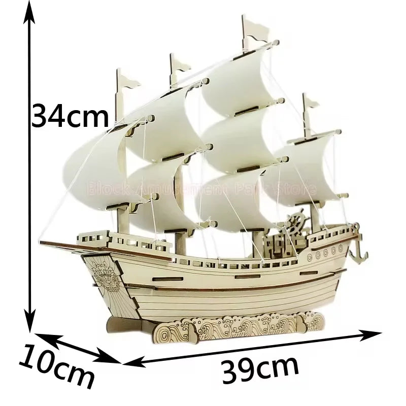 3D Sailboat Wooden Puzzle Assembly Model Puzzle DIY Wooden Crafts 3D Puzzle Gifts Desktop Decoration, 1PC