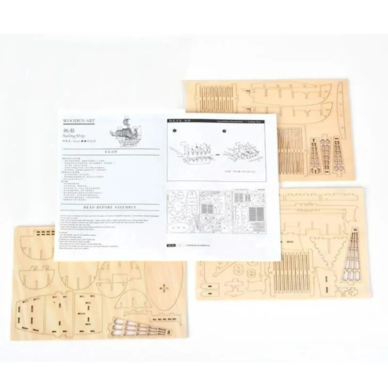 3D Sailboat Wooden Puzzle Assembly Model Puzzle DIY Wooden Crafts 3D Puzzle Gifts Desktop Decoration, 1PC