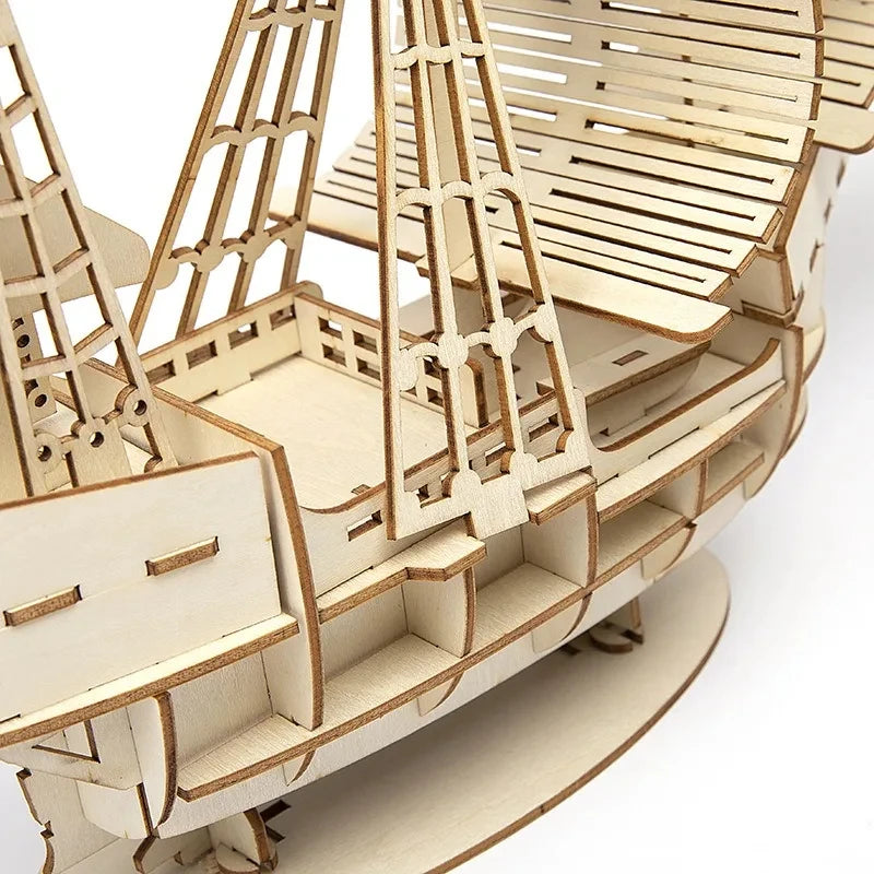 3D Sailboat Wooden Puzzle Assembly Model Puzzle DIY Wooden Crafts 3D Puzzle Gifts Desktop Decoration, 1PC