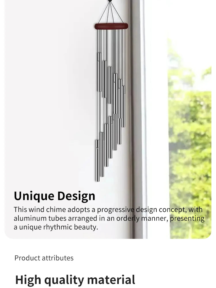12 Metal Aluminium Tube Wind Chimes with Hooks, Outdoor Garden Decoration Home Wedding Party Memorial Decoration Favours