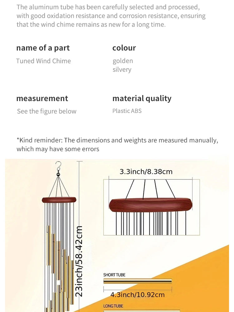 12 Metal Aluminium Tube Wind Chimes with Hooks, Outdoor Garden Decoration Home Wedding Party Memorial Decoration Favours