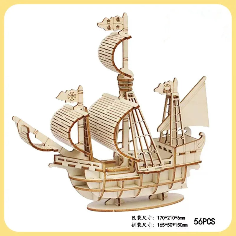 3D Sailboat Wooden Puzzle Assembly Model Puzzle DIY Wooden Crafts 3D Puzzle Gifts Desktop Decoration, 1PC