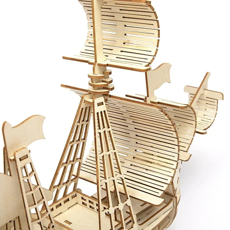 3D Sailboat Wooden Puzzle Assembly Model Puzzle DIY Wooden Crafts 3D Puzzle Gifts Desktop Decoration, 1PC