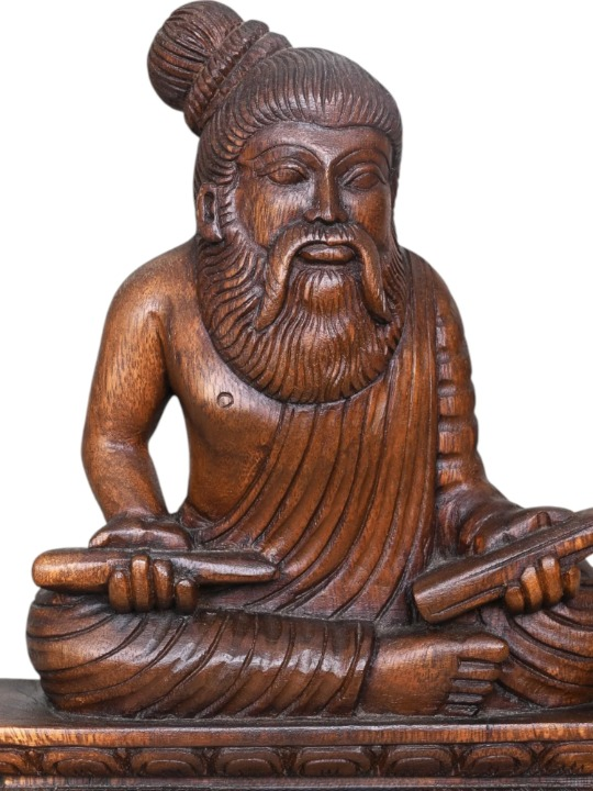 Thiruvalluvar Statue – 11.5" Handcrafted Wooden Sculpture of Tamil Literature Icon for Home & Office Decor