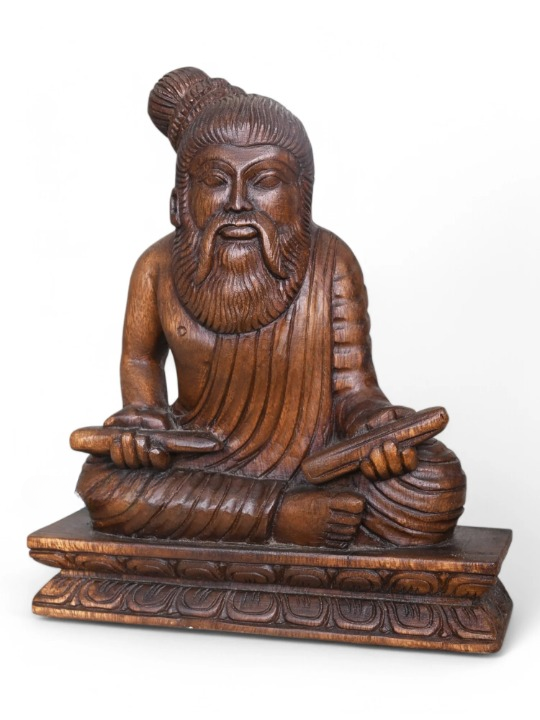 Thiruvalluvar Statue – 11.5" Handcrafted Wooden Sculpture of Tamil Literature Icon for Home & Office Decor