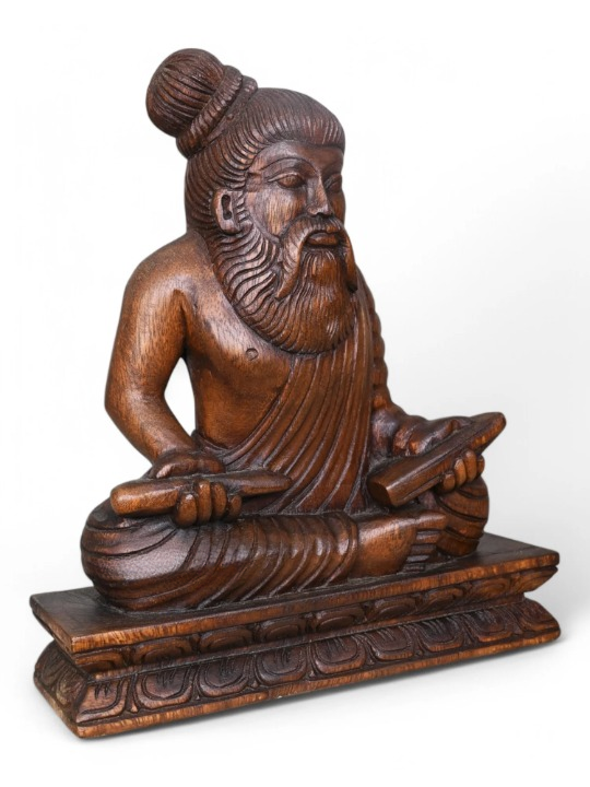 Thiruvalluvar Statue – 11.5" Handcrafted Wooden Sculpture of Tamil Literature Icon for Home & Office Decor
