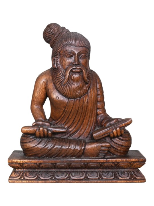 Thiruvalluvar Statue – 11.5" Handcrafted Wooden Sculpture of Tamil Literature Icon for Home & Office Decor
