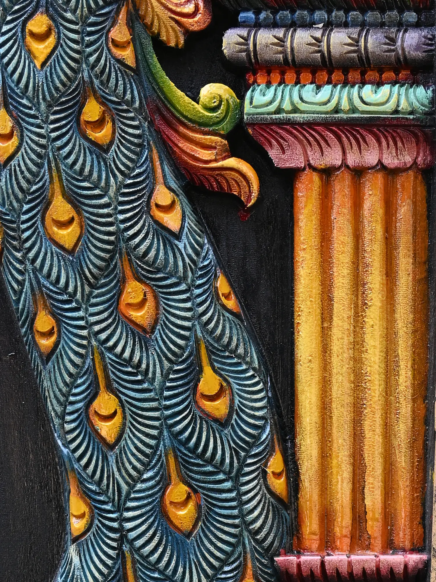 3ft Wooden Paired Peacock Wall Panel | Handcrafted Vaagai Wood Art Decor