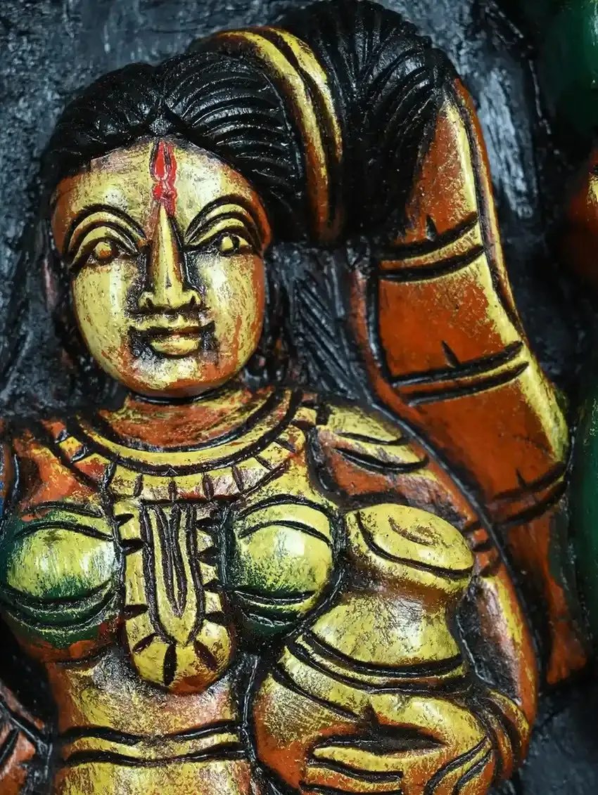 Handcrafted 12” Wooden Radha Krishna Idol – Vaagai Wood Wall Decor Art