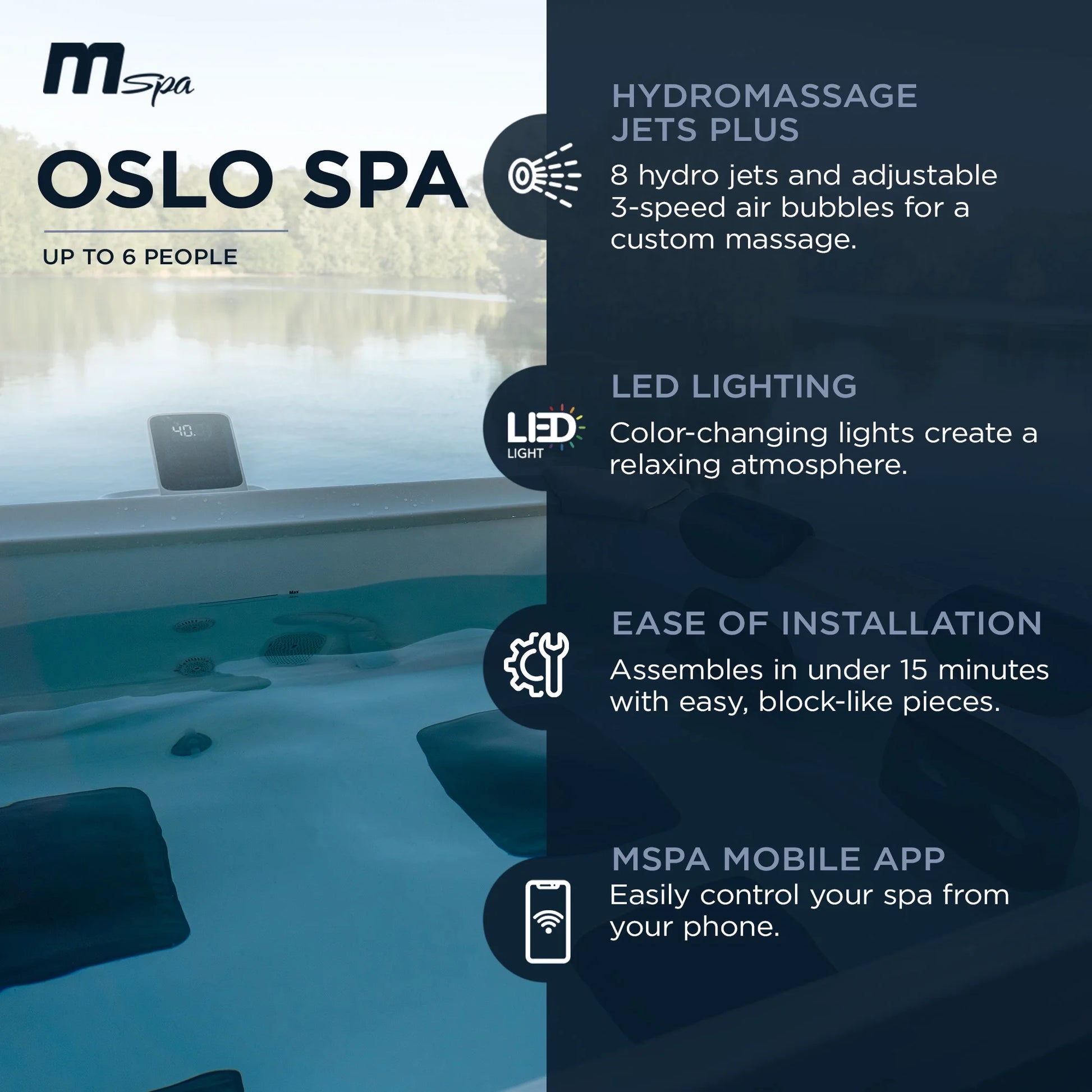Oslo  Square Bubble Spa - Premium Hot Tub with Durable Hard Exterior & Luxurious Soft Interior