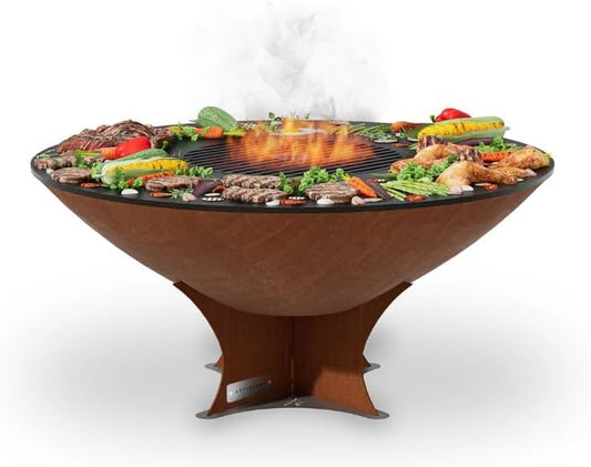 Charcoal BBQ Grill, Griddle, and Fire Pit Bundle | Gourmet Outdoor Cooking Essentials | Steakhouse Searing Set (40" Low Euro Base with 2 Grilling Accessories) MADE in USA