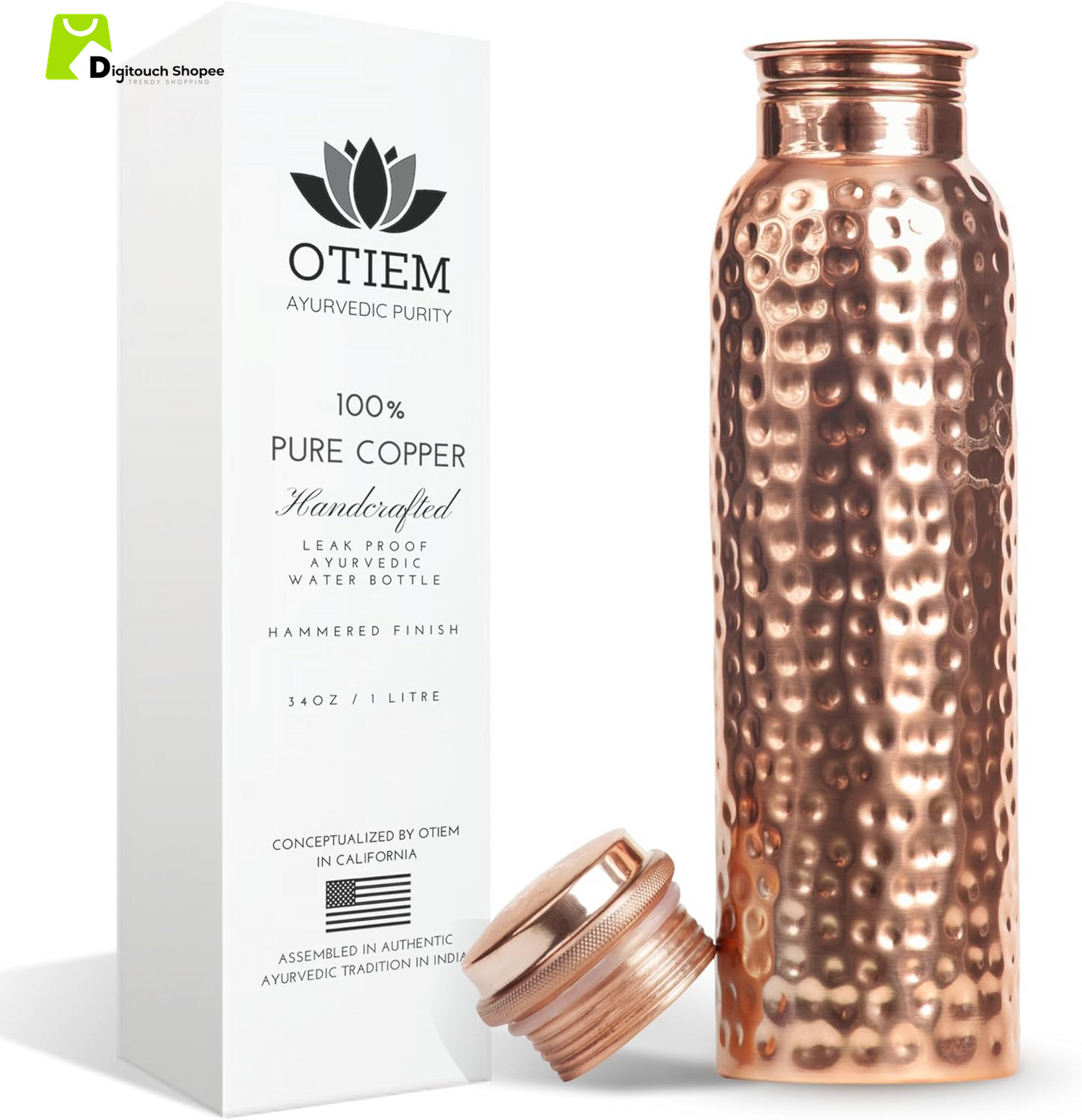 Pure Copper Water Bottle for Drinking Water, 34 Oz Hammered Finish – Stay Hydrated and Enjoy Ayurvedic Benefits – Leak-Proof, Temperature Retention, Eco-Friendly Design – Durable Copper Bottle