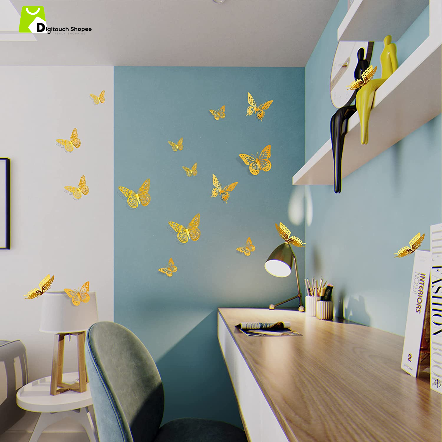 3D Butterfly Wall Decor - 48 Pcs, 4 Styles, 3 Sizes, Gold Butterfly Decorations for Birthday & Party Celebrations, Removable Stickers