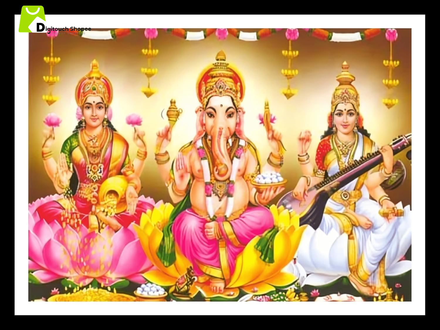 God Ganesh Lakshmi Saraswati Religious Photo Frame, 7 X 9 Inches, Wall Hang, Perfect for Keeping in Shelves