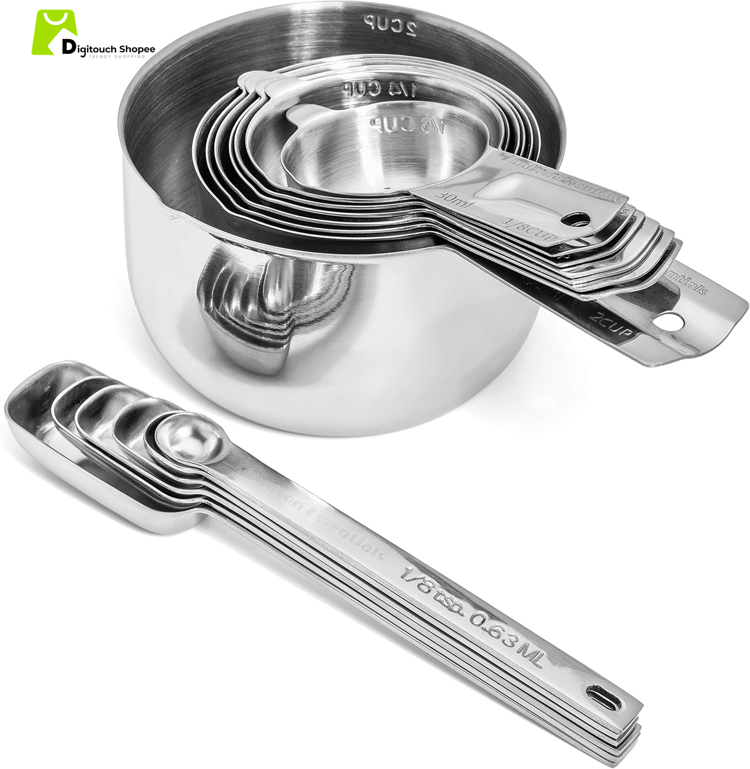 Stainless Steel Measuring Cups and Spoons Set (15 Piece Set)