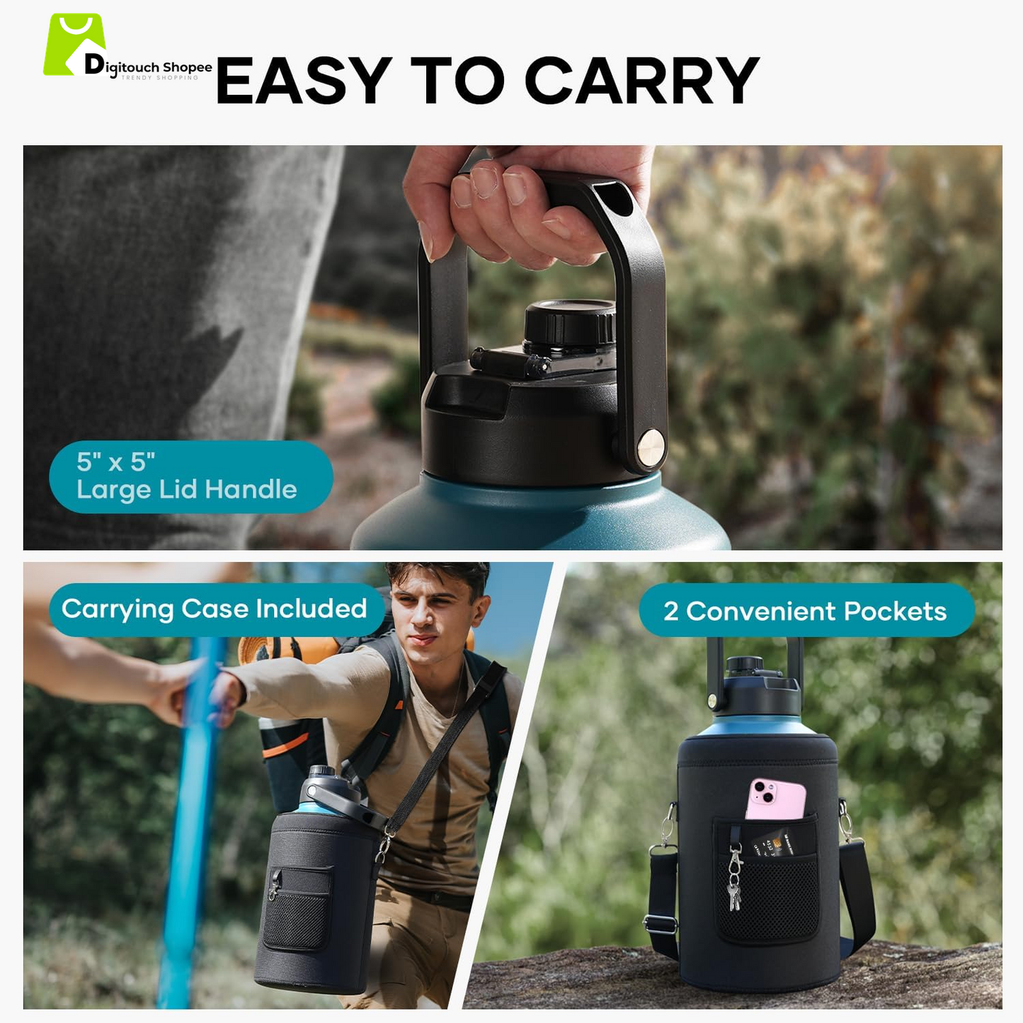 1.5 Gallon Water Bottle Insulated, (Cold for 48 Hrs) 192Oz Large Water Jug Stainless Steel, 3.58In Big Wide Mouth Leak Proof Metal Flask with Carrying Sleeve for Camping,Gym,Travel,Indigo Crush
