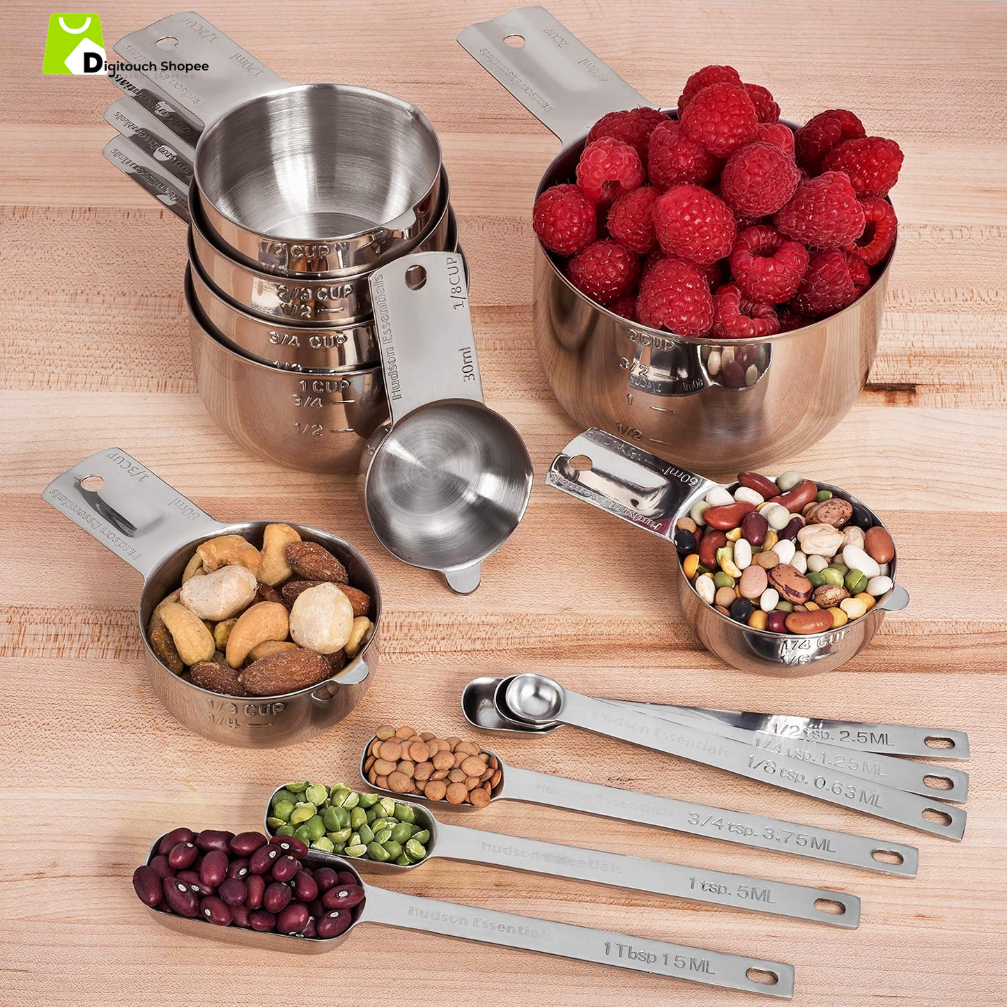 Stainless Steel Measuring Cups and Spoons Set (15 Piece Set)