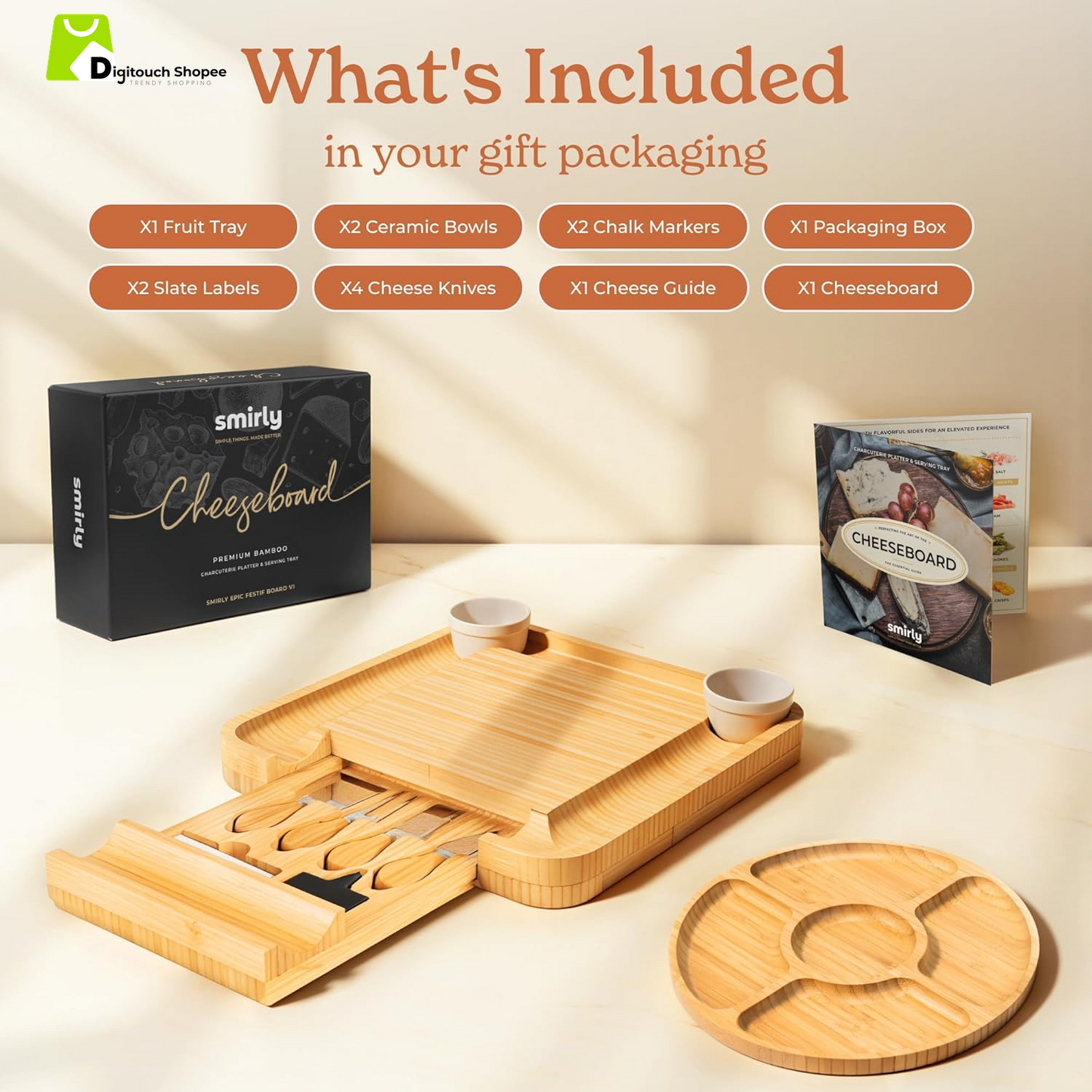 Charcuterie Board Set - Large Bamboo Cheese Board for Serving - House Warming Gifts New Home, Wedding & Bridal Shower Gift, Birthday Gift for Women