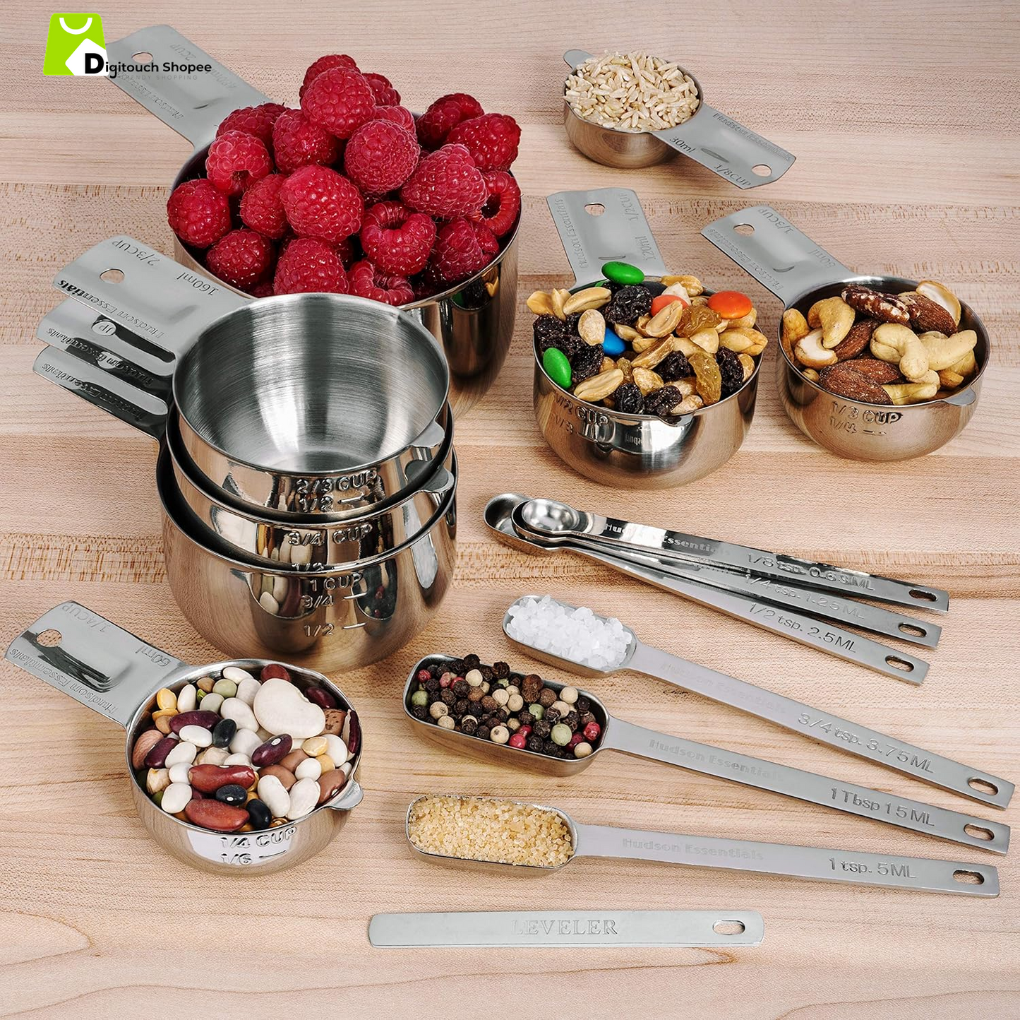 Stainless Steel Measuring Cups and Spoons Set (15 Piece Set)