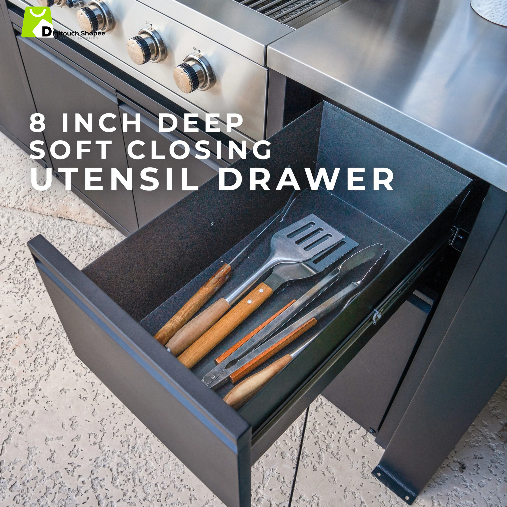 Fusion Flame Galvanized Steel Covered Outdoor Kitchen, Grill, Fridge