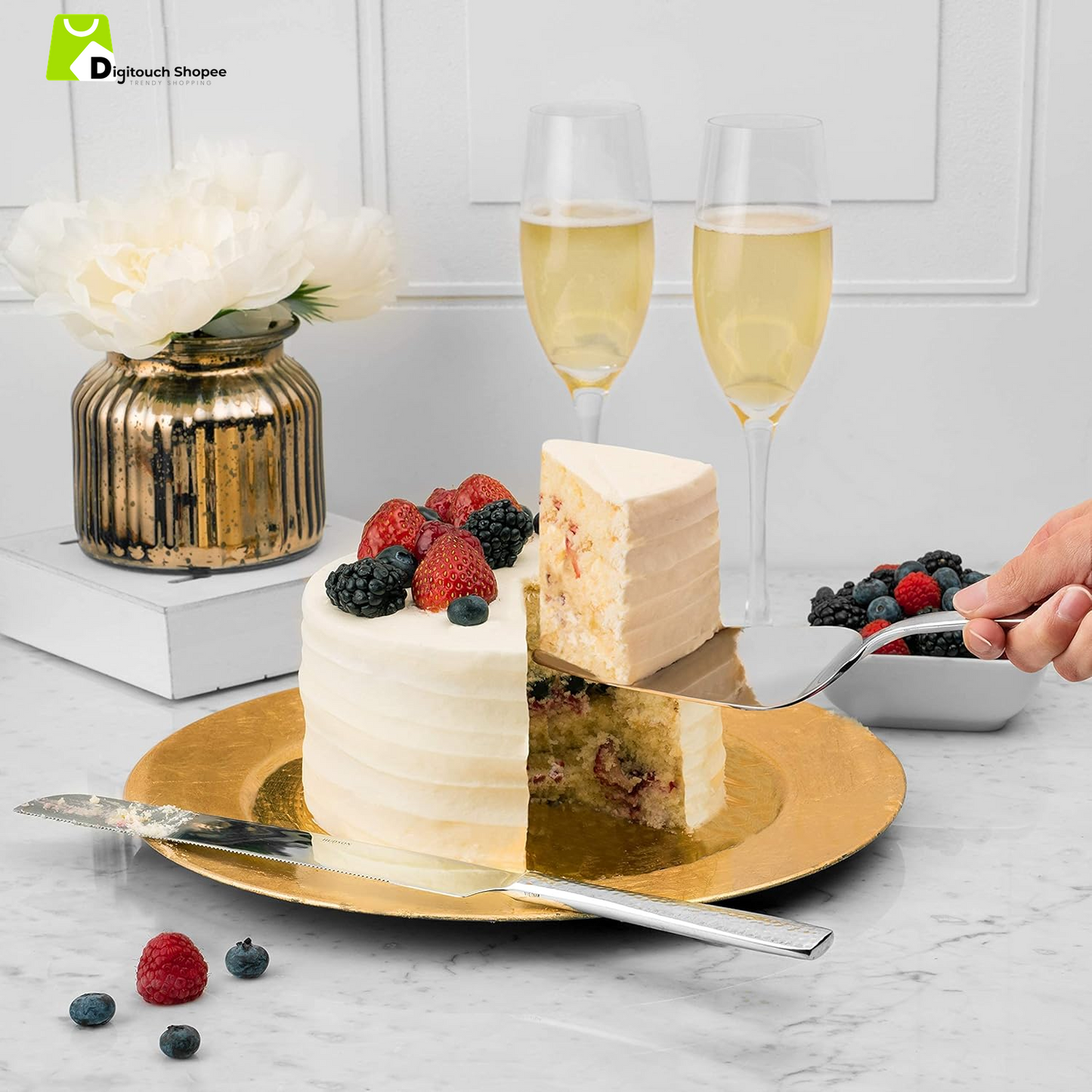 Hammered 18/10 Stainless Steel Hostess Serving Utensil Set, 8-Piece Set with Cake Knife, Cake Server and Lasagna Pie Server, Dishwasher Safe
