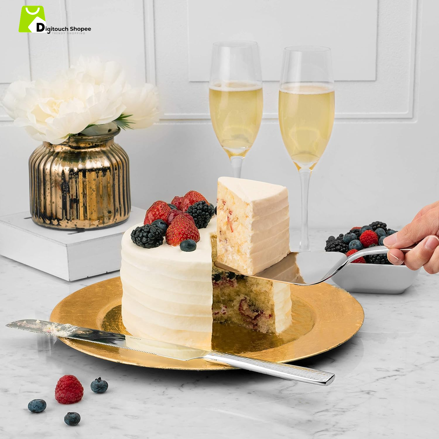 Hammered 18/10 Stainless Steel Hostess Serving Utensil Set, 8-Piece Set with Cake Knife, Cake Server and Lasagna Pie Server, Dishwasher Safe