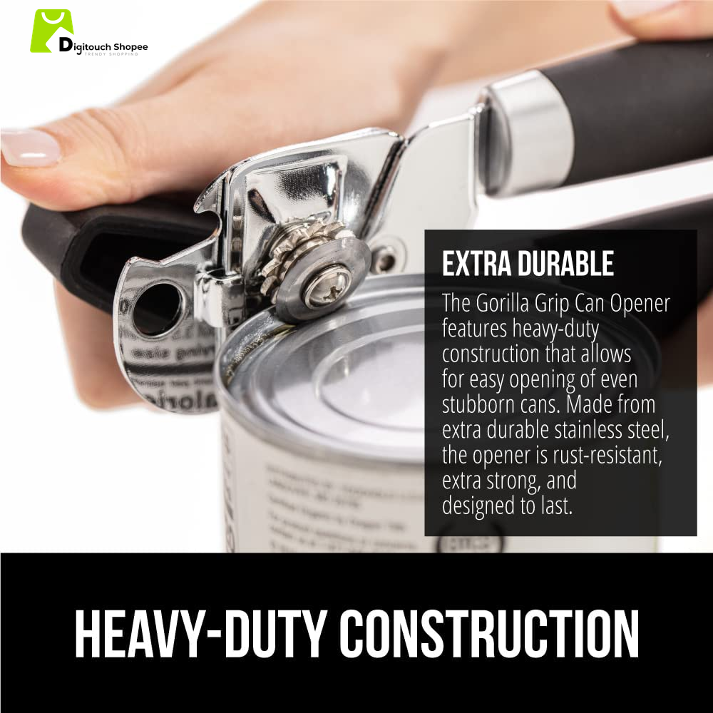 The Original  Heavy Duty Stainless Steel Smooth Edge Manual Can Opener and Bottle Openers, Soft Ergonomic Handle, Oversized Handheld Easy Turn Knob, Multifunctional Kitchen Tool, Black