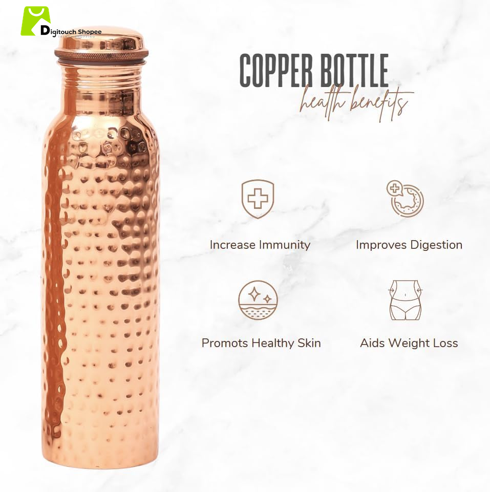 Pure Copper Water Bottle, 950 ML (32.5 Oz) - Hand-Crafted Hammered Copper Vessel - Certified Insulated Water Bottle Great for Sports, Yoga & Everyday Use