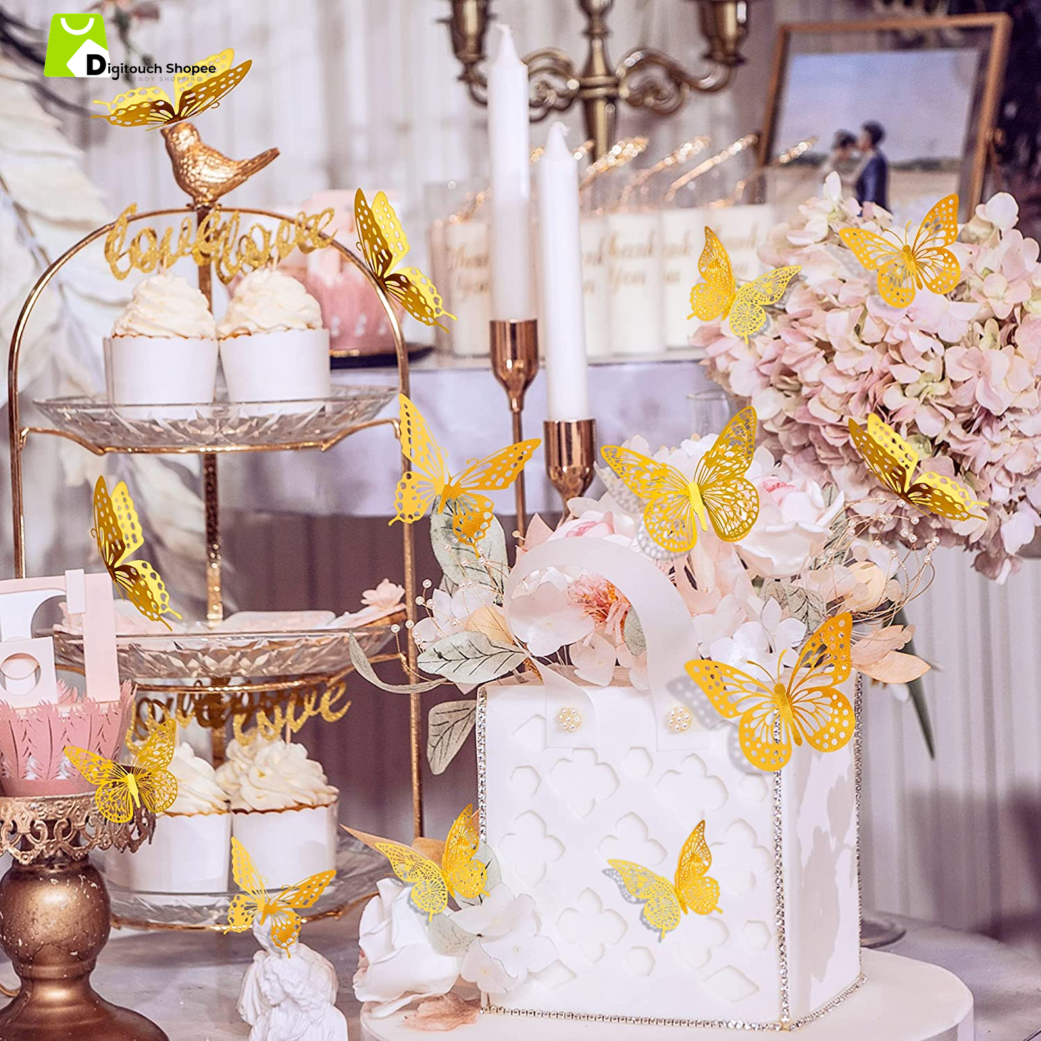3D Butterfly Wall Decor - 48 Pcs, 4 Styles, 3 Sizes, Gold Butterfly Decorations for Birthday & Party Celebrations, Removable Stickers
