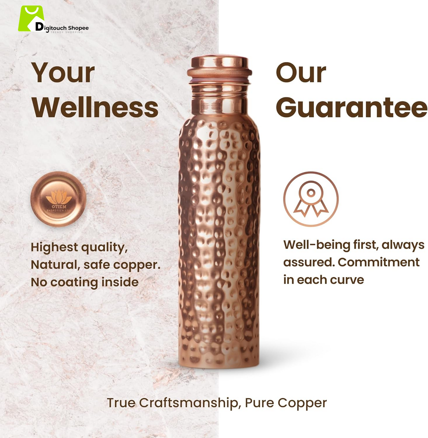 Pure Copper Water Bottle for Drinking Water, 34 Oz Hammered Finish – Stay Hydrated and Enjoy Ayurvedic Benefits – Leak-Proof, Temperature Retention, Eco-Friendly Design – Durable Copper Bottle