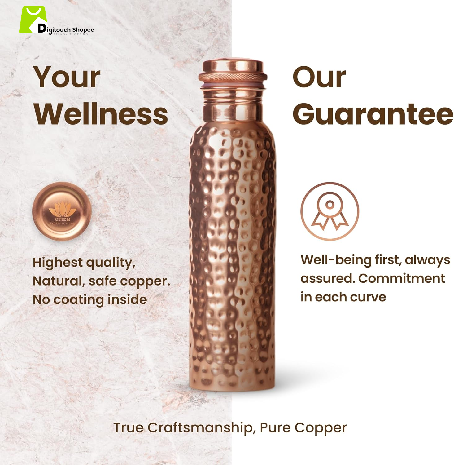 Pure Copper Water Bottle for Drinking Water, 34 Oz Hammered Finish – Stay Hydrated and Enjoy Ayurvedic Benefits – Leak-Proof, Temperature Retention, Eco-Friendly Design – Durable Copper Bottle