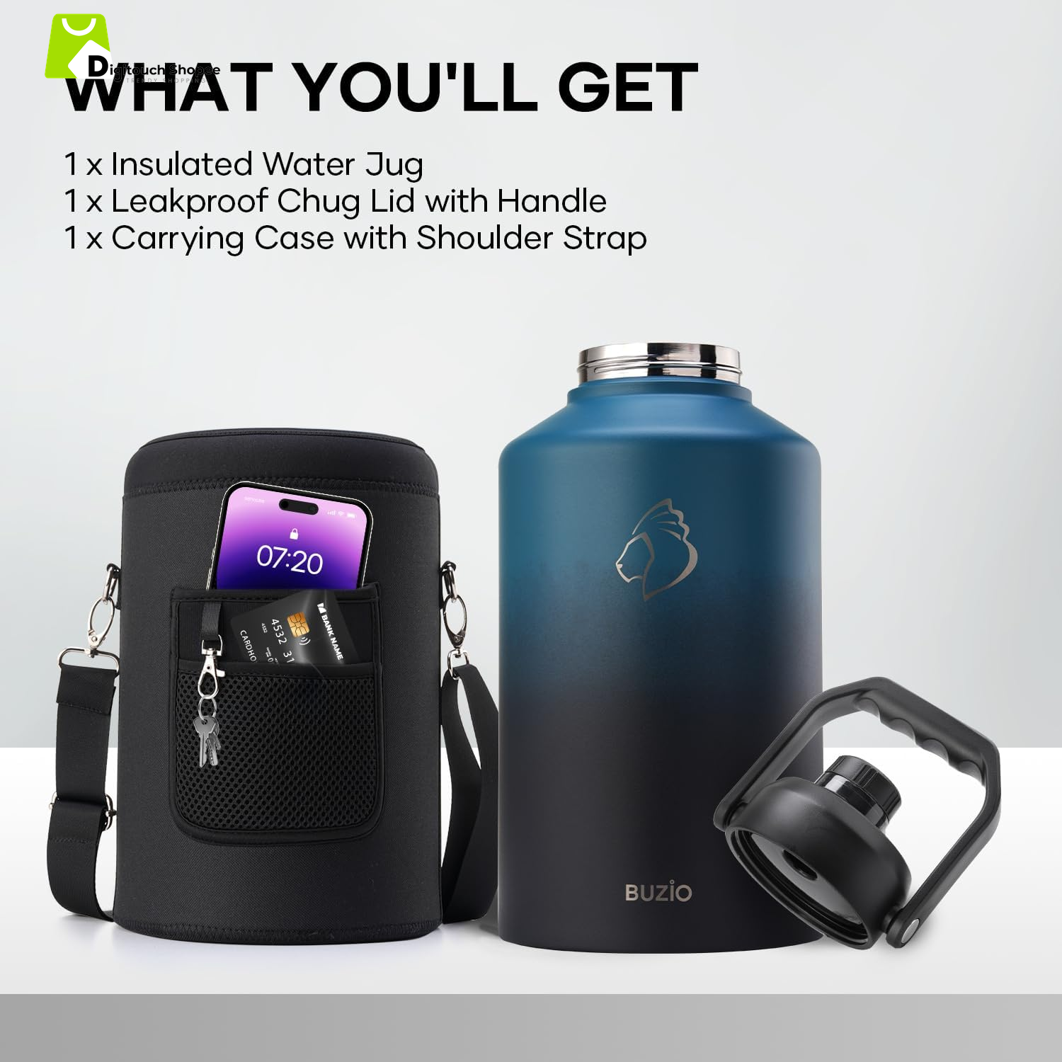 1.5 Gallon Water Bottle Insulated, (Cold for 48 Hrs) 192Oz Large Water Jug Stainless Steel, 3.58In Big Wide Mouth Leak Proof Metal Flask with Carrying Sleeve for Camping,Gym,Travel,Indigo Crush
